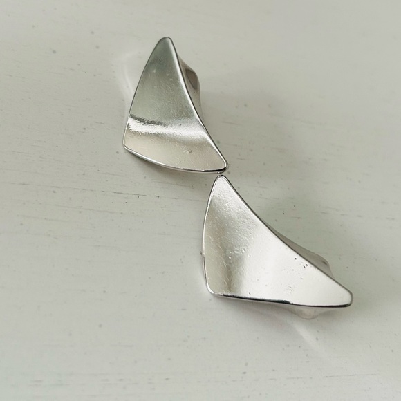 Yves Saint Laurent Silver Geometric Clip-On style pierced Earrings Vintage - Picture 13 of 15